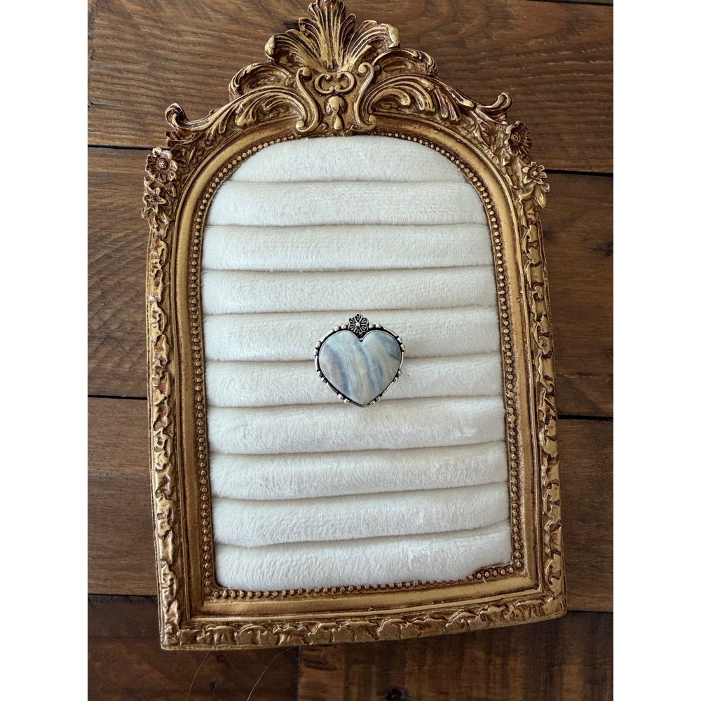 Boho Heart Genuine Gemstone Silver Plated Statement Ring Size 8
